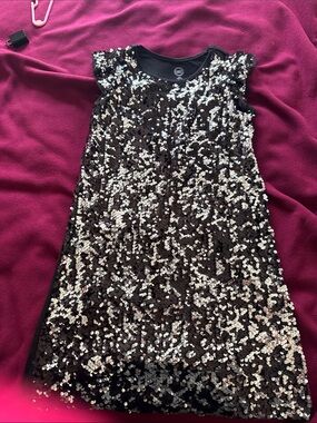 wonder nation Black & Silver Sequin A-Line Party Dress